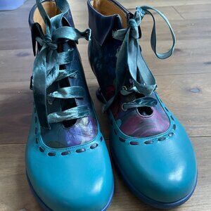 John Fluevog Blue Floral Lace-Up Ankle Boots Size 10.5